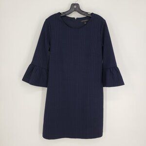 Banana Republic Mini Shift Dress M Textured Knit Bell 3/4 Sleeves Navy
